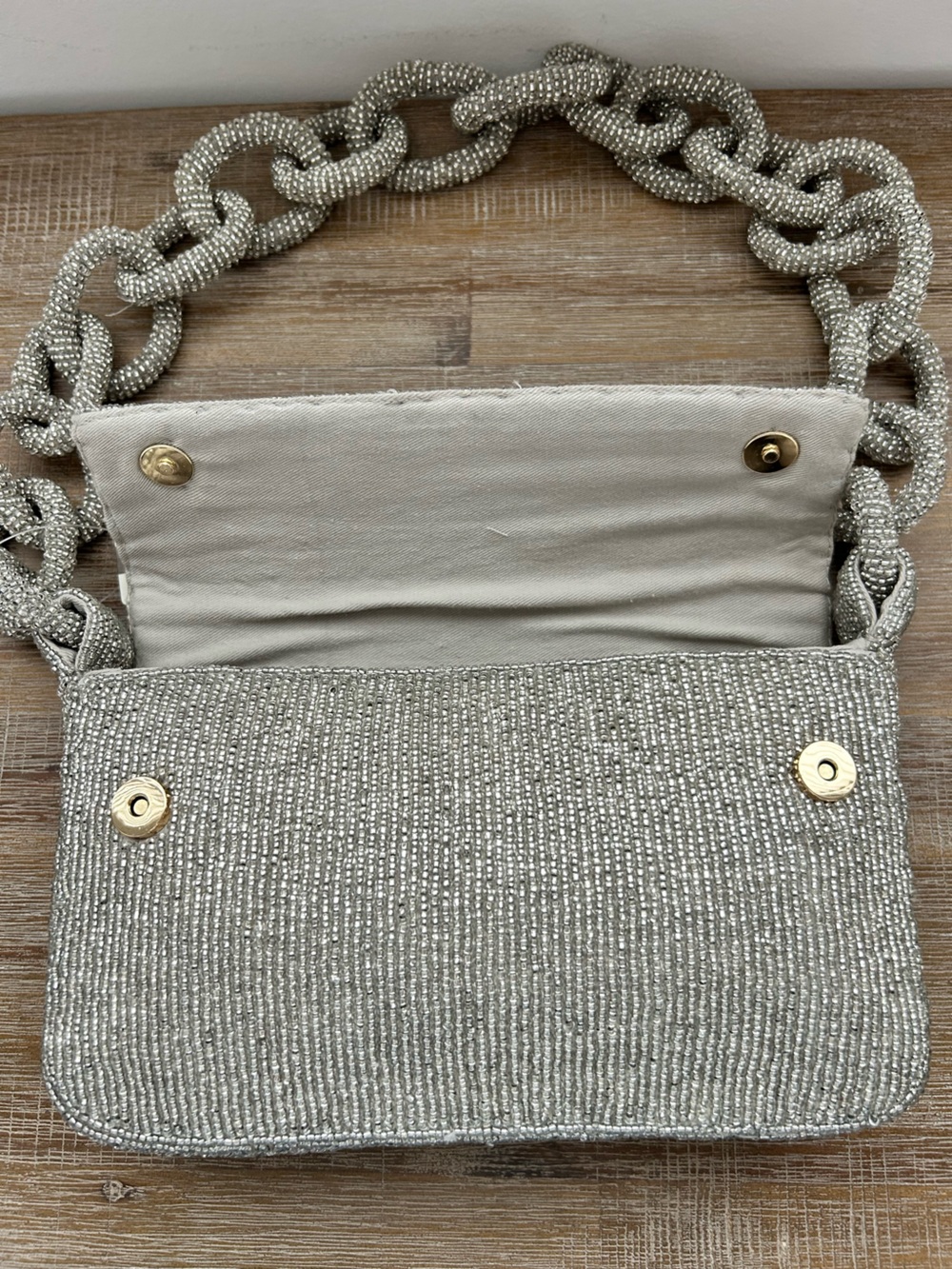 Anthropologie Fiona Beaded Bag Chain Edition Silver NWT - Picture 5 of 10